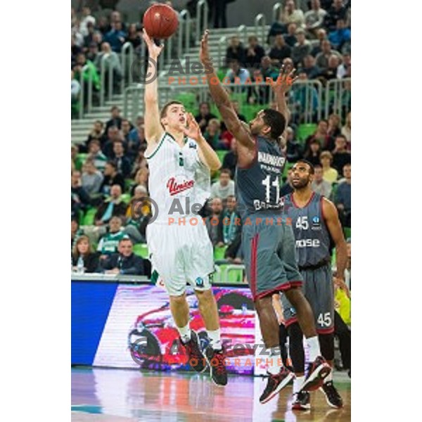 Paolo Marinelli of Olimpija in action during basketball match of 1st rund of EuroCup - Last 32 in Season 2014/15 between KK Union Olimpija vs Brose Baskets Bamberg, played in Arena Stozice, Ljubljana, Slovenia, on January 7, 2015