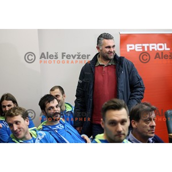 Boris Denic of Slovenia handball team before departure to Qatar 2015 World Handball championships during press conference in Ljubljana on January 12, 2015