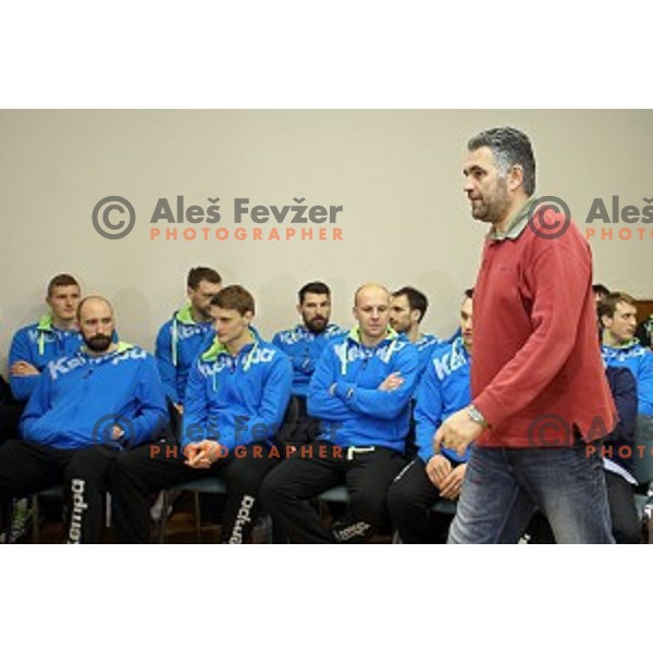 Boris Denic of Slovenia handball team before departure to Qatar 2015 World Handball championships during press conference in Ljubljana on January 12, 2015