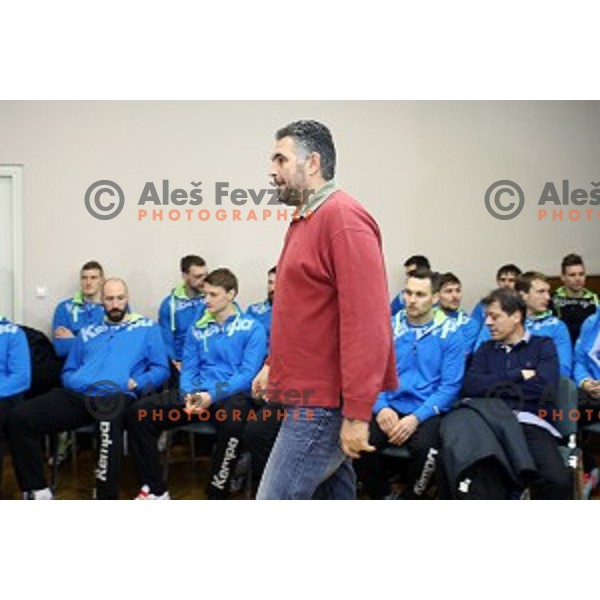 Boris Denic of Slovenia handball team before departure to Qatar 2015 World Handball championships during press conference in Ljubljana on January 12, 2015