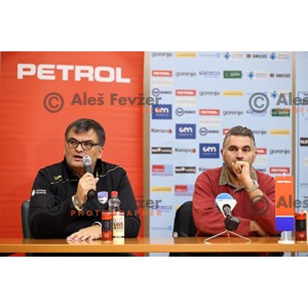 Goran Cvijic and Boris Denic of Slovenia handball team before departure to Qatar 2015 World Handball championships during press conference in Ljubljana on January 12, 2015