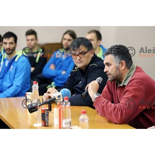 Boris Denic of Slovenia handball team before departure to Qatar 2015 World Handball championships during press conference in Ljubljana on January 12, 2015