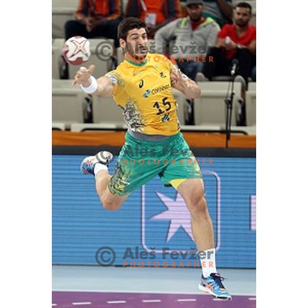 action at Preliminary Group A match Qatar-Brasil at Qatar 2015 World Handball championships in Lusail Sport Arena, Doha on January 15, 2015