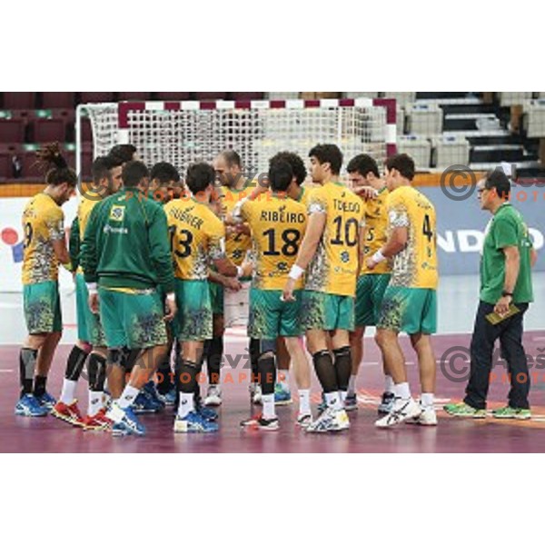 action at Preliminary Group A match Qatar-Brasil at Qatar 2015 World Handball championships in Lusail Sport Arena, Doha on January 15, 2015