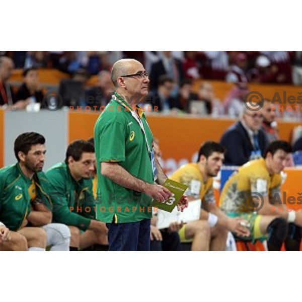 action at Preliminary Group A match Qatar-Brasil at Qatar 2015 World Handball championships in Lusail Sport Arena, Doha on January 15, 2015