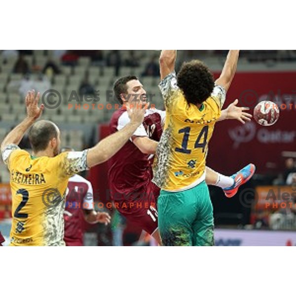 Eldar Memisevic of Qatar in action at Preliminary Group A match Qatar-Brasil at Qatar 2015 World Handball championships in Lusail Sport Arena, Doha on January 15, 2015