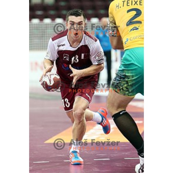 Eldar Memisevic of Qatar in action at Preliminary Group A match Qatar-Brasil at Qatar 2015 World Handball championships in Lusail Sport Arena, Doha on January 15, 2015