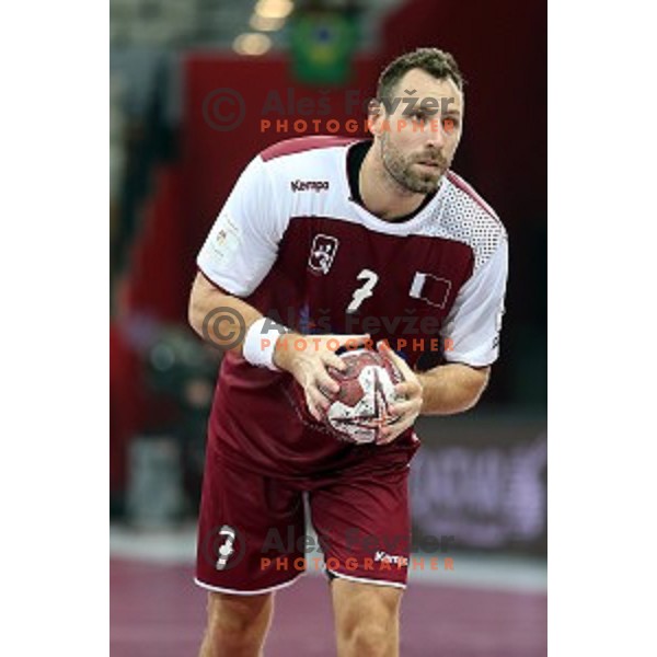 Bertrand Roine action at Preliminary Group A match Qatar-Brasil at Qatar 2015 World Handball championships in Lusail Sport Arena, Doha on January 15, 2015