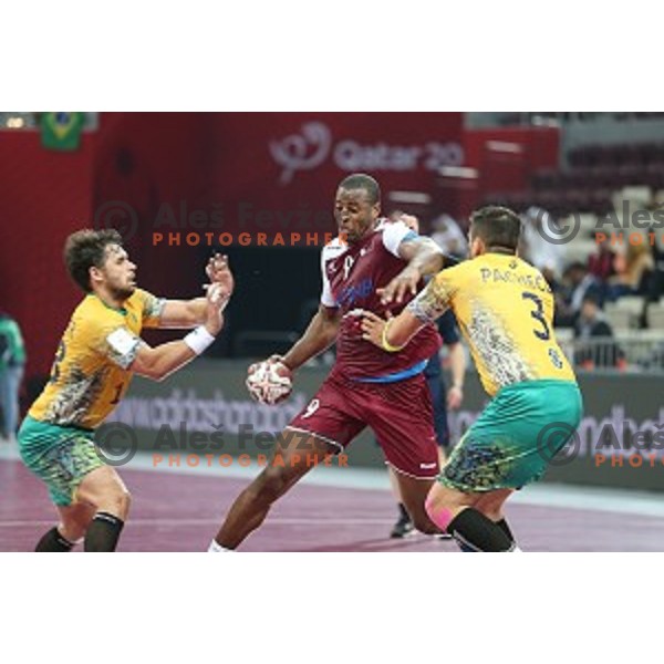 action at Preliminary Group A match Qatar-Brasil at Qatar 2015 World Handball championships in Lusail Sport Arena, Doha on January 15, 2015