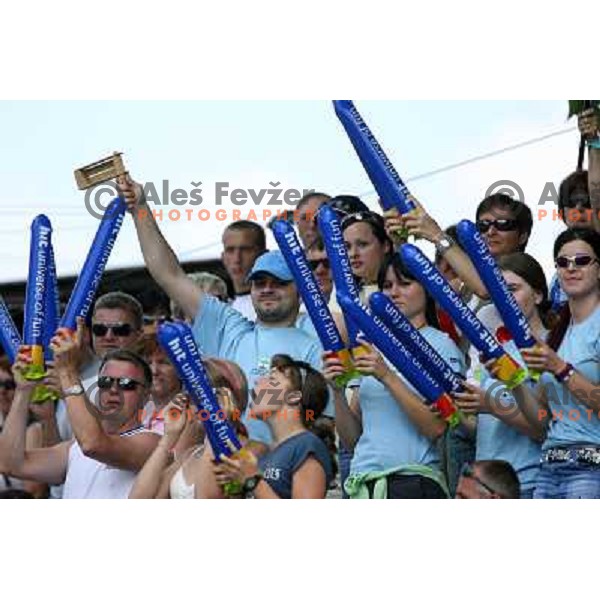 Slovenian fans during qualification run at ICF slalom World Cup race in Tacen, Slovenia on July 7th 2007. Photo by Ales Fevzer 