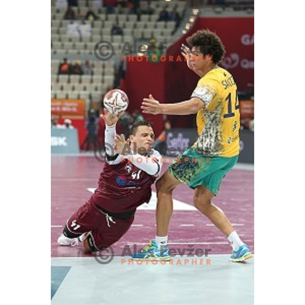 action at Preliminary Group A match Qatar-Brasil at Qatar 2015 World Handball championships in Lusail Sport Arena, Doha on January 15, 2015