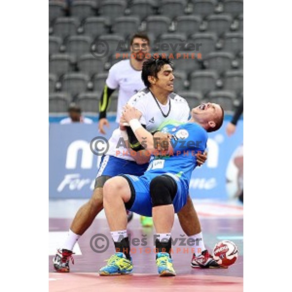 Matej Gaber of Slovenia in action during Preliminary Group A match Slovenia-Chile at Qatar 2015 World Handball championships in Al Saad Sport Arena, Doha on January 16, 2015