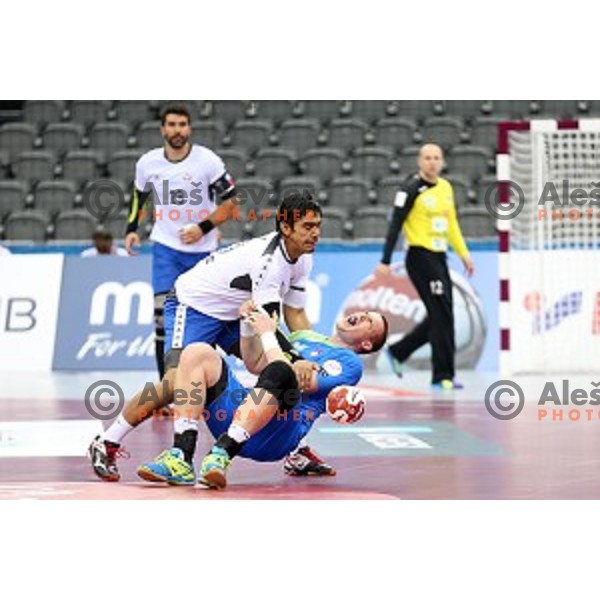 Matej Gaber of Slovenia in action during Preliminary Group A match Slovenia-Chile at Qatar 2015 World Handball championships in Al Saad Sport Arena, Doha on January 16, 2015