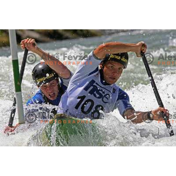 Jarc 9left) Visnar (SLO) during qualification run at ICF slalom World Cup race in Tacen, Slovenia on July 7th 2007. Photo by Ales Fevzer 