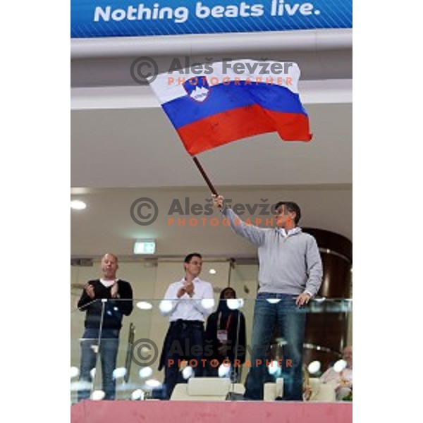 Borut Pahor, president of Slovenia in action during Preliminary Group A match Slovenia-Chile at Qatar 2015 World Handball championships in Al Saad Sport Arena, Doha on January 16, 2015