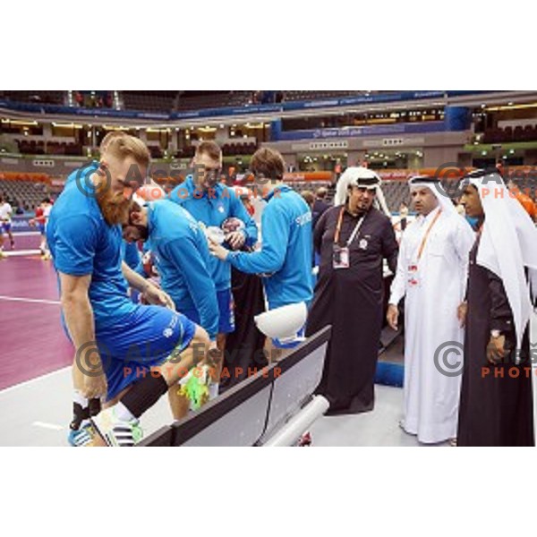 action at Preliminary Group A match Slovenia-Chile at Qatar 2015 World Handball championships in Al Saad Sport Arena, Doha on January 16, 2015