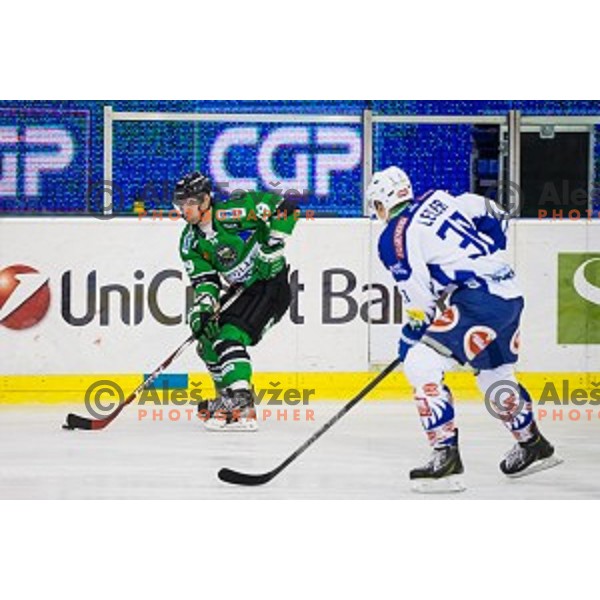 Anze Ropret of Olimpija in action during ice hockey match of 39th round of EBEL League in Season 2014/15 between HDD Telemach Olimpija and EC VSV, played in Tivoli Hall, Ljubljana, Slovenia, on January 16, 2015