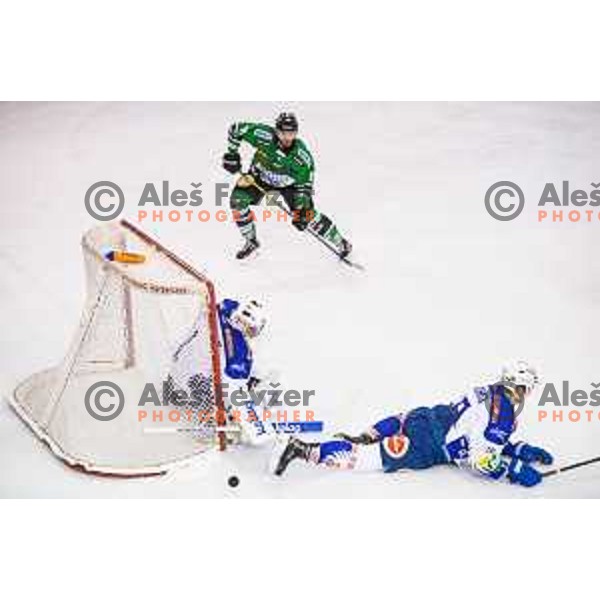 Ziga Pesut of Olimpija in action during ice hockey match of 39th round of EBEL League in Season 2014/15 between HDD Telemach Olimpija and EC VSV, played in Tivoli Hall, Ljubljana, Slovenia, on January 16, 2015