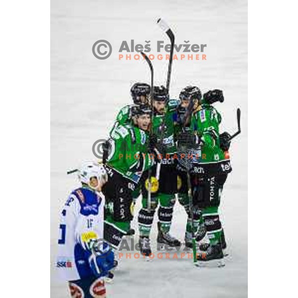 Team Olimpija during ice hockey match of 39th round of EBEL League in Season 2014/15 between HDD Telemach Olimpija and EC VSV, played in Tivoli Hall, Ljubljana, Slovenia, on January 16, 2015