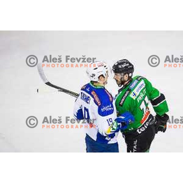 Ziga Pesut of Olimpija in action during ice hockey match of 39th round of EBEL League in Season 2014/15 between HDD Telemach Olimpija and EC VSV, played in Tivoli Hall, Ljubljana, Slovenia, on January 16, 2015