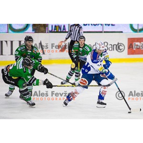 Bostjan Groznik of Olipija in action during ice hockey match of 39th round of EBEL League in Season 2014/15 between HDD Telemach Olimpija and EC VSV, played in Tivoli Hall, Ljubljana, Slovenia, on January 16, 2015