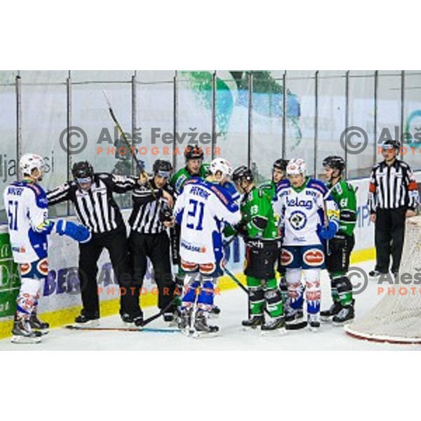 Action during ice hockey match of 39th round of EBEL League in Season 2014/15 between HDD Telemach Olimpija and EC VSV, played in Tivoli Hall, Ljubljana, Slovenia, on January 16, 2015