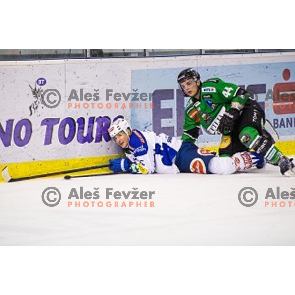 Maks Selanof Olimpija in action during ice hockey match of 39th round of EBEL League in Season 2014/15 between HDD Telemach Olimpija and EC VSV, played in Tivoli Hall, Ljubljana, Slovenia, on January 16, 2015