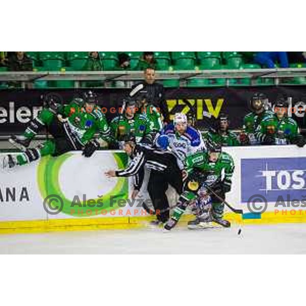 Rok Leber of Olimpija in action during ice hockey match of 39th round of EBEL League in Season 2014/15 between HDD Telemach Olimpija and EC VSV, played in Tivoli Hall, Ljubljana, Slovenia, on January 16, 2015