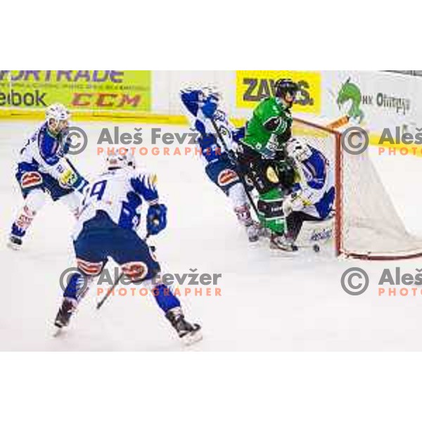 Hunter Bishop of Olimpija in action during ice hockey match of 39th round of EBEL League in Season 2014/15 between HDD Telemach Olimpija and EC VSV, played in Tivoli Hall, Ljubljana, Slovenia, on January 16, 2015