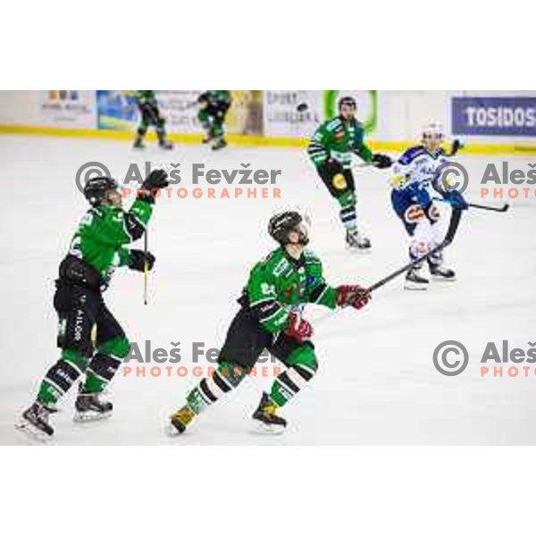Andrej Hebar of Olimpija in action during ice hockey match of 39th round of EBEL League in Season 2014/15 between HDD Telemach Olimpija and EC VSV, played in Tivoli Hall, Ljubljana, Slovenia, on January 16, 2015