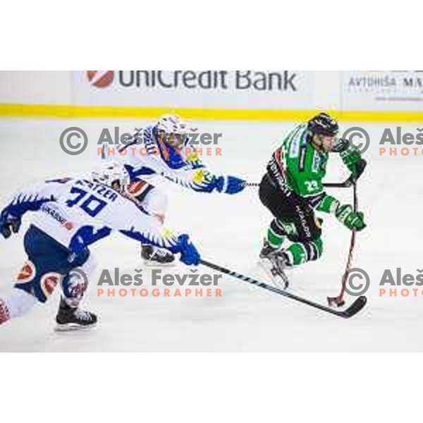 Anze Ropret of Olimpija in action during ice hockey match of 39th round of EBEL League in Season 2014/15 between HDD Telemach Olimpija and EC VSV, played in Tivoli Hall, Ljubljana, Slovenia, on January 16, 2015