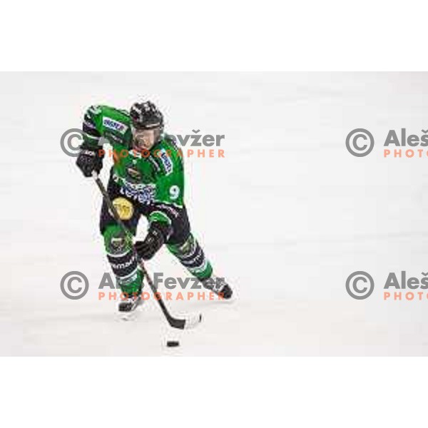 Hunter Bishop of Olimpija in action during ice hockey match of 39th round of EBEL League in Season 2014/15 between HDD Telemach Olimpija and EC VSV, played in Tivoli Hall, Ljubljana, Slovenia, on January 16, 2015