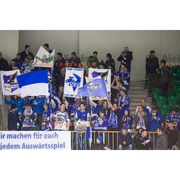 VSV fans during ice hockey match of 39th round of EBEL League in Season 2014/15 between HDD Telemach Olimpija and EC VSV, played in Tivoli Hall, Ljubljana, Slovenia, on January 16, 2015