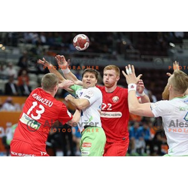 Marko Bezjak of Slovenia in action at Preliminary Group A match Slovenia-Belarus at Qatar 2015 World Handball championships in Lusail Sport Arena, Doha on January 17, 2015