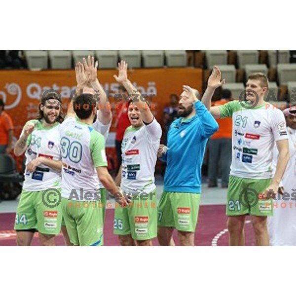 action at Preliminary Group A match Slovenia-Belarus at Qatar 2015 World Handball championships in Lusail Sport Arena, Doha on January 17, 2015