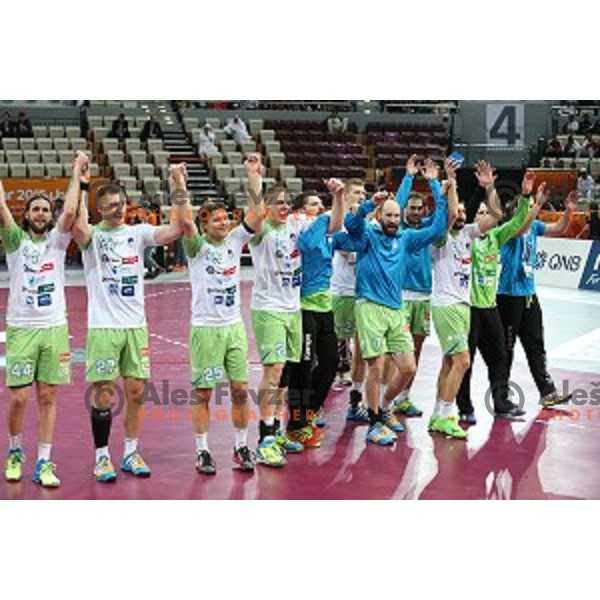 action at Preliminary Group A match Slovenia-Belarus at Qatar 2015 World Handball championships in Lusail Sport Arena, Doha on January 17, 2015