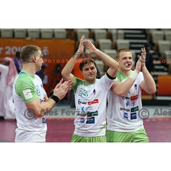 Marko Bezjak of Slovenia in action at Preliminary Group A match Slovenia-Belarus at Qatar 2015 World Handball championships in Lusail Sport Arena, Doha on January 17, 2015