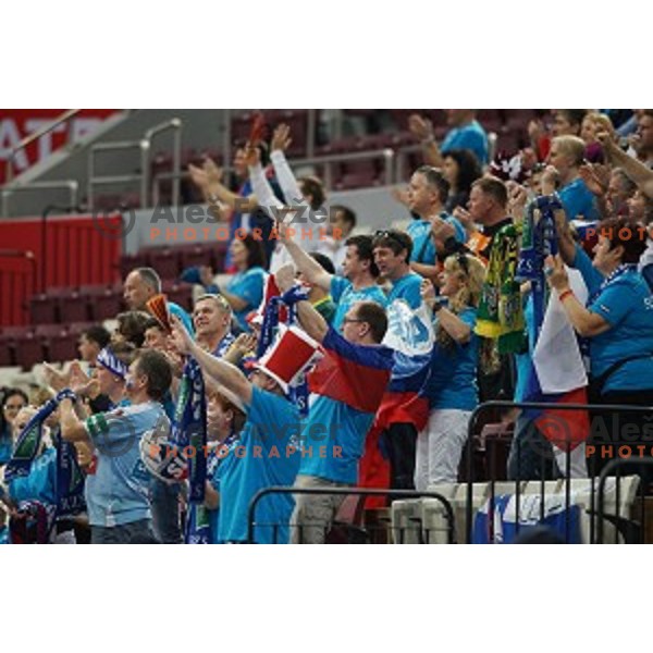 action at Preliminary Group A match Slovenia-Belarus at Qatar 2015 World Handball championships in Lusail Sport Arena, Doha on January 17, 2015