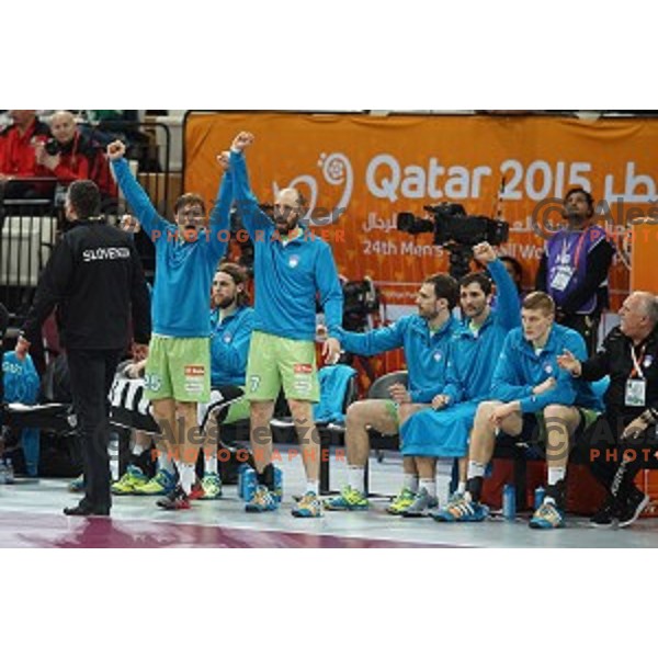 action at Preliminary Group A match Slovenia-Belarus at Qatar 2015 World Handball championships in Lusail Sport Arena, Doha on January 17, 2015