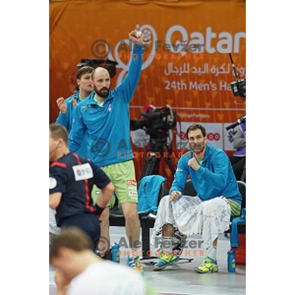 Vid Kavticnik of Slovenia in action at Preliminary Group A match Slovenia-Belarus at Qatar 2015 World Handball championships in Lusail Sport Arena, Doha on January 17, 2015