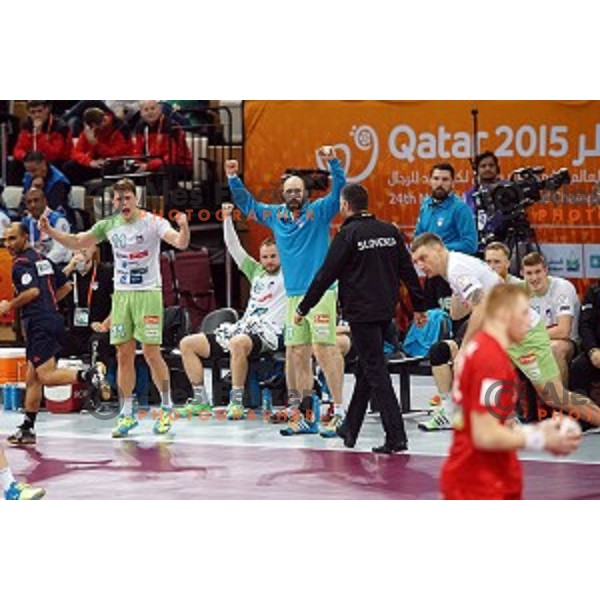 Vid Kavticnik of Slovenia in action at Preliminary Group A match Slovenia-Belarus at Qatar 2015 World Handball championships in Lusail Sport Arena, Doha on January 17, 2015