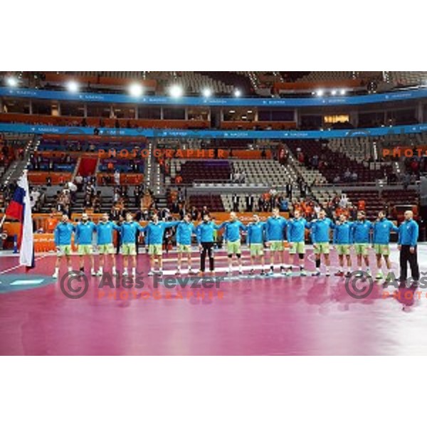 action at Preliminary Group A match Slovenia-Belarus at Qatar 2015 World Handball championships in Lusail Sport Arena, Doha on January 17, 2015