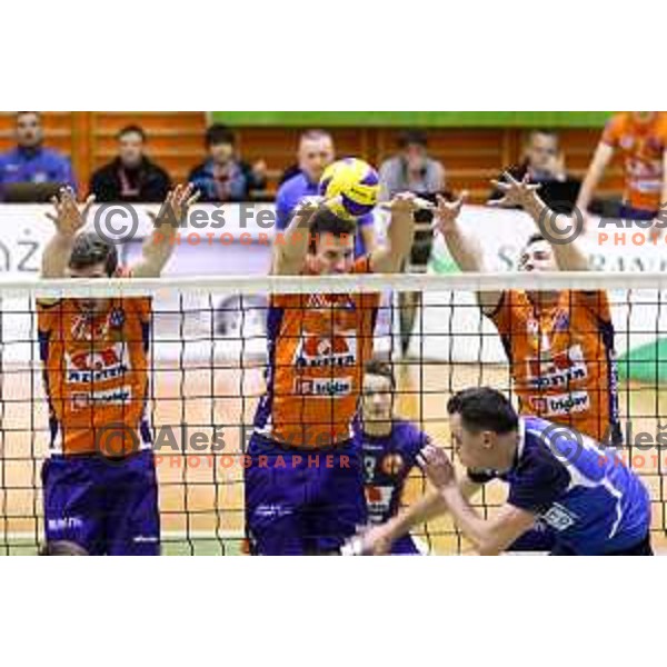 Eric Mochalski, Jan Kozamernik and Andrej Flajs of ACH Volley during volleyball game between Salonit Anhovo and ACH Volley, final match of Slovenia Volleyball Cup 2015, 17.1.2015 in OŠ Šempeter, Šempeter