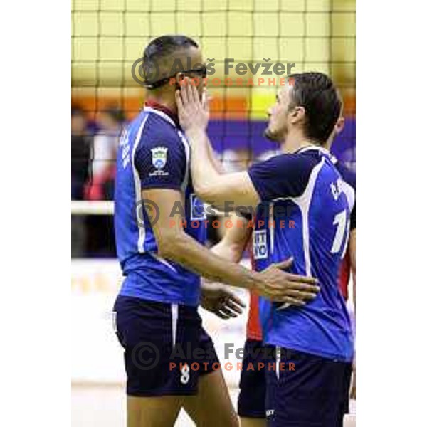 Israel Dos Santos and Dejan Čabarkapa of Salonit Anhovo during volleyball game between ACH Volley and Salonit Anhovo, final match of Slovenia Volleyball Cup 2015, 17.1.2015 in OŠ Šempeter, Šempeter