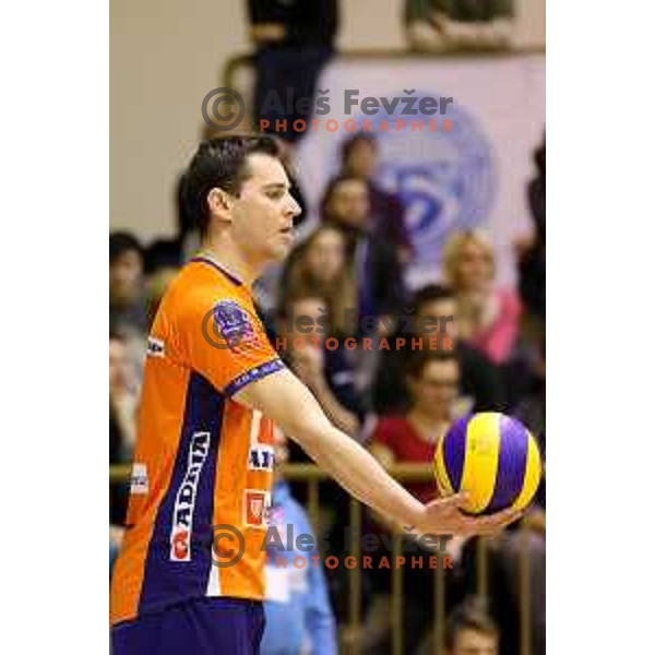 Andrej Flajs of ACH Volley during volleyball game between Salonit Anhovo and ACH Volley, final match of Slovenia Volleyball Cup 2015, 17.1.2015 in OŠ Šempeter, Šempeter