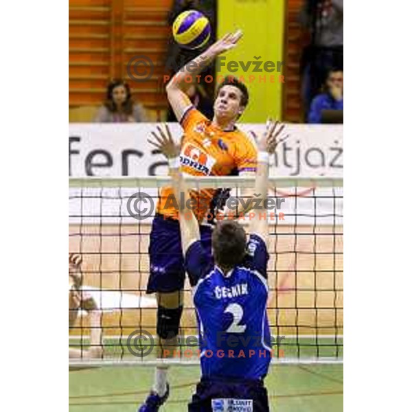Jan Kozamernik of ACH Volley during volleyball game between Salonit Anhovo and ACH Volley, final match of Slovenia Volleyball Cup 2015, 17.1.2015 in OŠ Šempeter, Šempeter