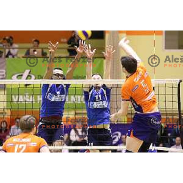 Israel Dos Santos and Dejan Čabarkapa of Salonit Anhovo during volleyball game between ACH Volley and Salonit Anhovo, final match of Slovenia Volleyball Cup 2015, 17.1.2015 in OŠ Šempeter, Šempeter