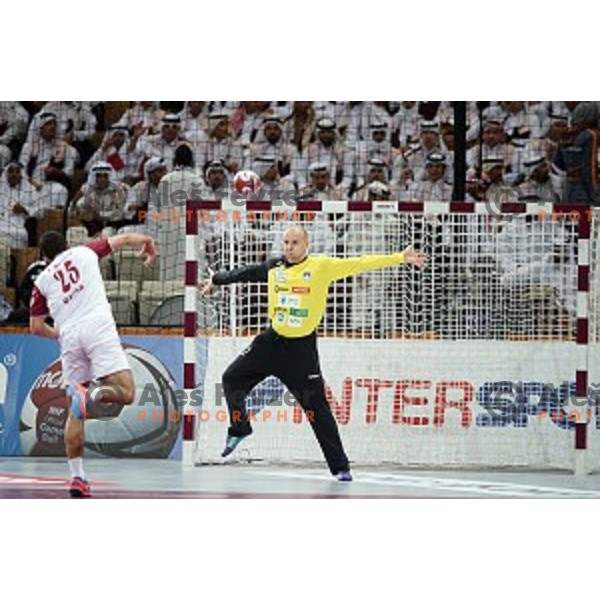 action at Preliminary Group A match Slovenia-Qatar at Qatar 2015 World Handball championships in Lusail Sport Arena, Doha on January 19, 2015