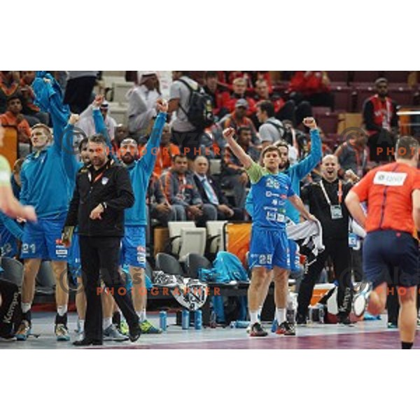 Marko Bezjak of Slovenia in action at Preliminary Group A match Slovenia-Qatar at Qatar 2015 World Handball championships in Lusail Sport Arena, Doha on January 19, 2015