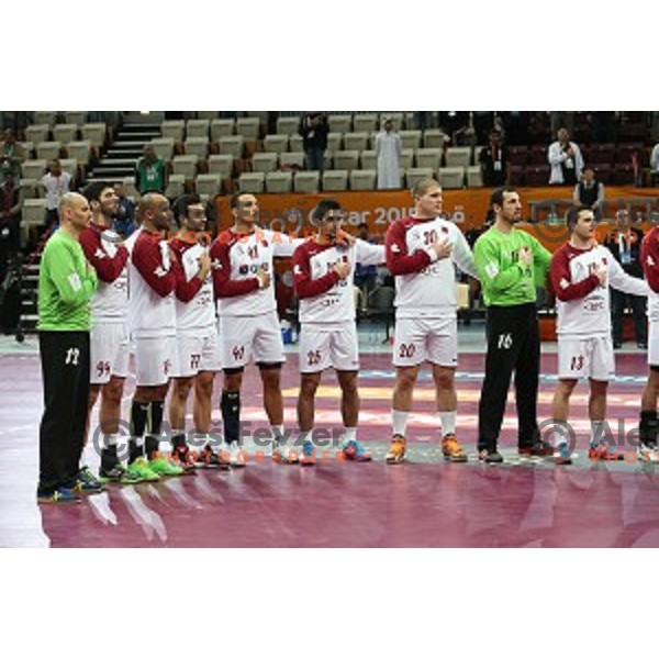 action at Preliminary Group A match Slovenia-Qatar at Qatar 2015 World Handball championships in Lusail Sport Arena, Doha on January 19, 2015